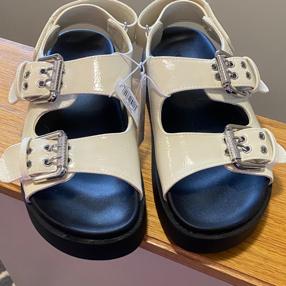 Faux Leather Chunky Buckle Sandals